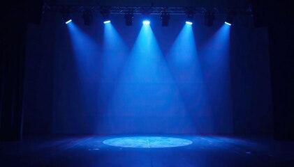 Blue glow emanating from powerful stage lamps, stage, lights, glow
