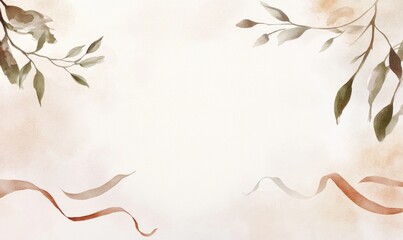 Fototapeta premium A watercolor painting of leaves and a ribbon