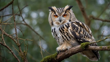 Fototapeta premium White owl on a tree in the forest