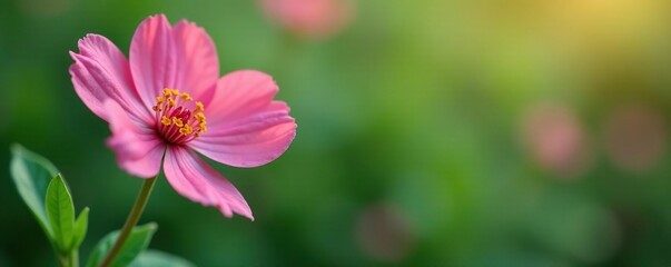 Obraz premium Delicate pink bloom clings to slender green stem, nature, petals