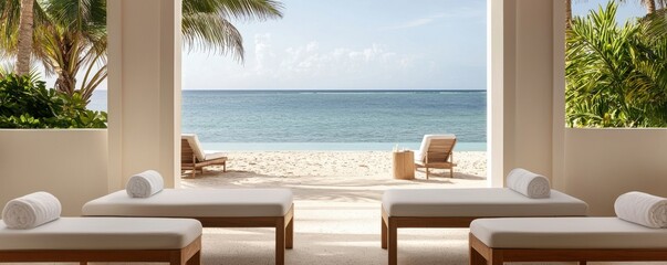 Fototapeta premium Experience ultimate relaxation serene beachfront spa pavilion luxury travel destination premium massage retreat