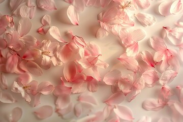 Obraz premium Blossoming cherry blossoms against a soft sky with petals drifting in the breeze during springtime in a serene park
