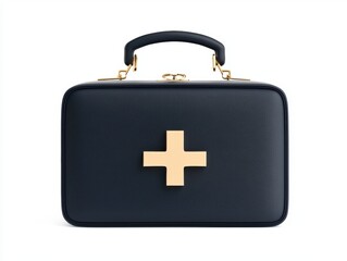 Obraz premium a deep navy blue first aid kit with a golden cross, luxury emergency medical kit, ultra-detailed rendering, isolated on white background