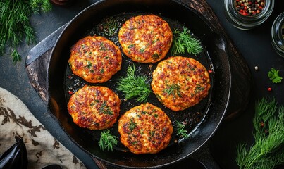 A pan of meat patties with parsley on top