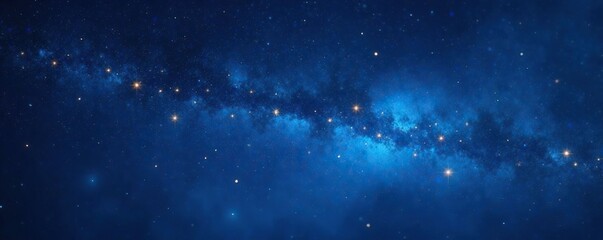 Fototapeta premium Deep blue night sky with scattered gold and blue stars shining brightly, blue, gold