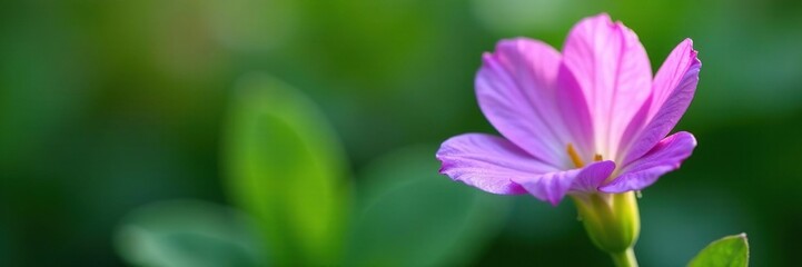 Delicate purple primrose petals unfolding in a lush green stem, flower, botanical, petal unfurling