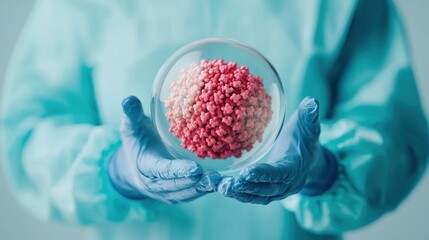 Virus HPV concept. Transparent Crystal Sphere Holding Microscopic Virus for Medical and Scientific Concepts