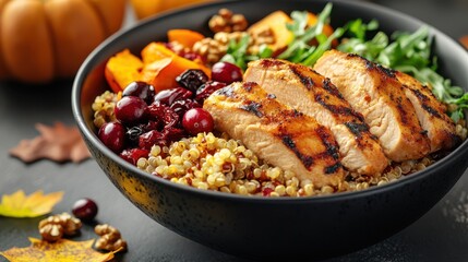 Grilled chicken bowl home food kitchen close-up healthy eating