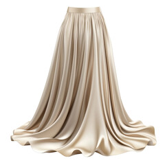 flowing, elegant beige satin skirt with soft sheen and gathered waist, perfect for formal occasions or special events