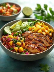 Home-cooked chicken bowl Quinoa Grilled chicken salad bowl healthy food
