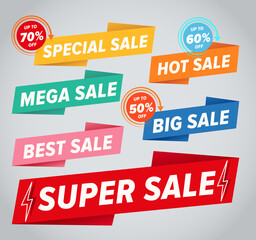 Modern flat design best discount offer banners template. Price deal sale stickers. Black friday special offer tags. All layered and grouped. Vector.