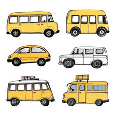 Colorful Hand Drawn Vehicles Collection Road Trip Adventures