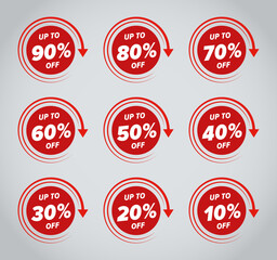 Modern flat design red discount offer banners template. Price deal sale stickers. Black friday special offer tags. All layered and grouped. Vector.