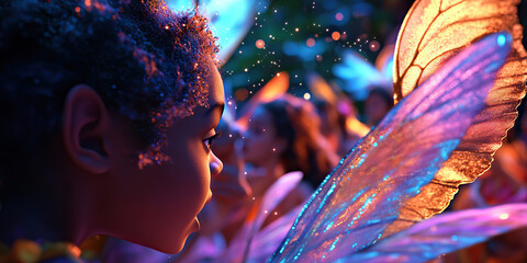 Girl and Iridescent Butterfly Wings