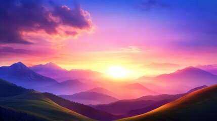 Fototapeta premium A breathtaking view of mountains at sunset, showcasing vibrant hues of purple, orange, and pink