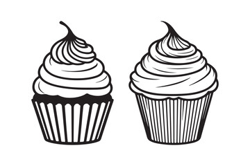 Cupcake Silhouette and Outline Clipart Set