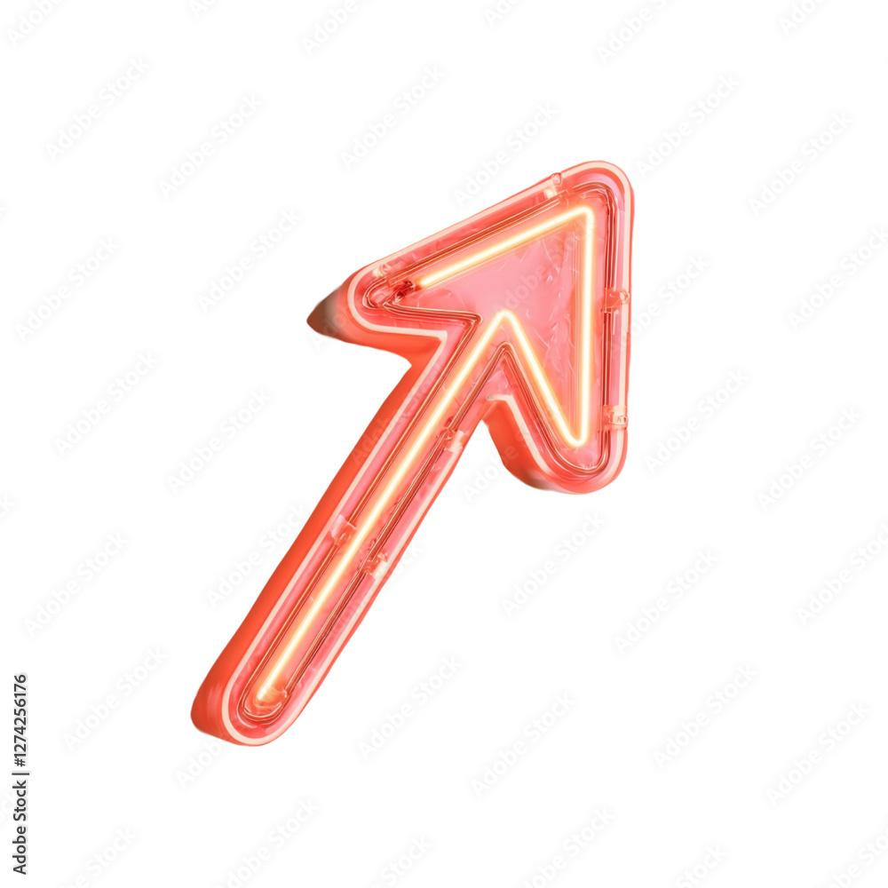 Poster neon arrow sign glowing in pink color, symbolizing direction and movement. this vibrant design adds 