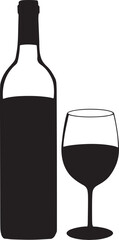 Wine bottle with wine glass icon or silhouette. Alcohol symbol. Vector illustration.