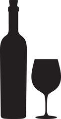 Wine bottle with wine glass icon or silhouette. Alcohol symbol. Vector illustration.