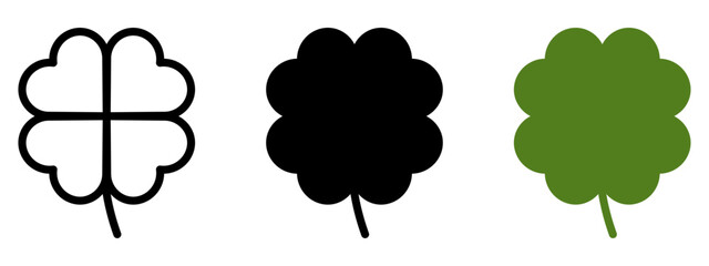 Good luck four leaf clover flat icon set isolated on transparent background.