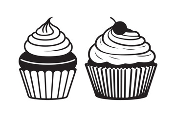 Cupcake Silhouette and Outline Clipart Set
