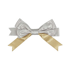 Elegant silver and gold double layered bowtie ribbon on white background