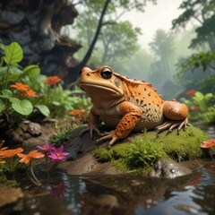 Fototapeta premium Colorful surroundings of the Asian Common Toad's habitat, nature, outdoor, color