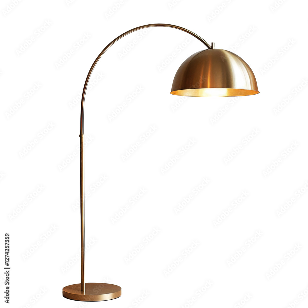 Poster Modern floor lamp with curved design and metallic finish, perfect for stylish lighting in any room. Its elegant shape adds touch of sophistication to your decor