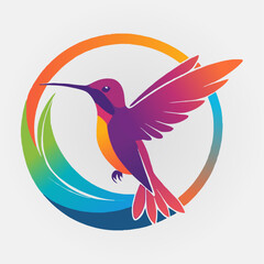 Vibrant Hummingbird Logo Design in a Circular Frame