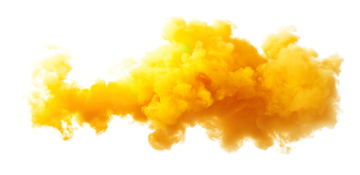 Yellow smoke cloud transparent PNG, isolated background cutout. Sulfur color thick smoke screen effect