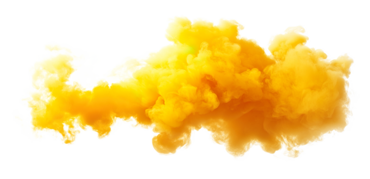 Yellow smoke cloud transparent PNG, isolated background cutout. Sulfur color thick smoke screen effect