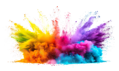 Rainbow dust powder explosion transparent PNG, isolated background. Dynamic blast eruption, vibrant colorful effect, lgbt, party, celebration, festival, color run element