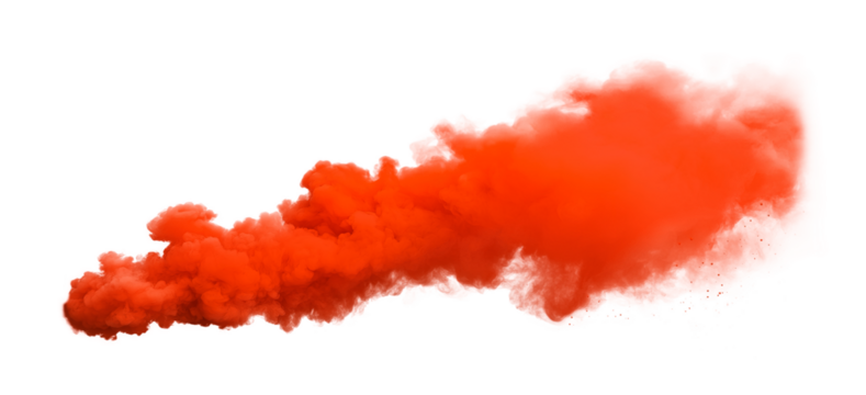 Red smoke cloud transparent PNG, isolated background cutout. Thick color smoke bomb screen effect