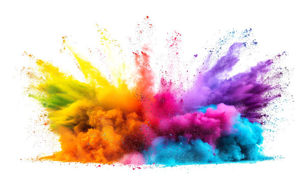 Rainbow dust powder explosion transparent PNG, isolated background. Dynamic blast eruption, vibrant colorful effect, lgbt, party, celebration, festival, color run element - Powered by Adobe