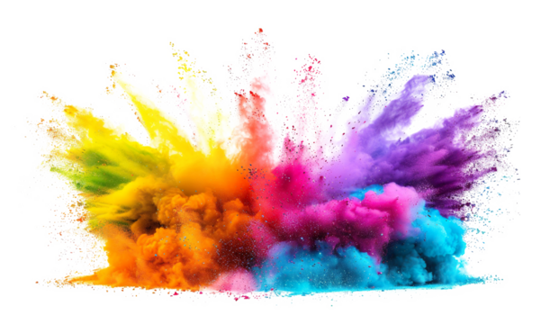 Rainbow dust powder explosion transparent PNG, isolated background. Dynamic blast eruption, vibrant colorful effect, lgbt, party, celebration, festival, color run element