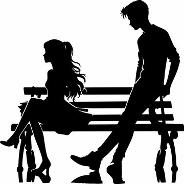 black and white sillhouette of a girl and  bopy isolated white background