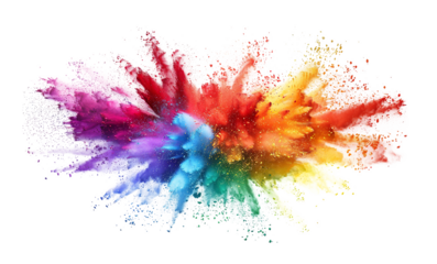 Rainbow dust powder explosion transparent PNG, isolated background. Dynamic blast eruption, vibrant colorful effect, lgbt, party, celebration, festival, color run element