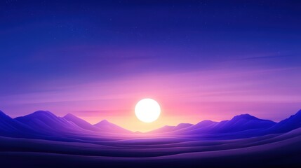 Fototapeta premium A serene landscape at twilight, featuring soft pastel colors as the sun sets over rolling hills, creating a peaceful atmosphere perfect for relaxation and reflection.