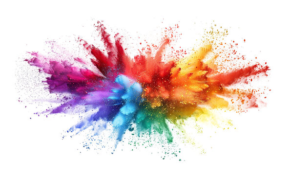 Rainbow dust powder explosion transparent PNG, isolated background. Dynamic blast eruption, vibrant colorful effect, lgbt, party, celebration, festival, color run element