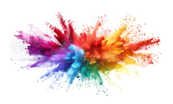 Rainbow dust powder explosion transparent PNG, isolated background. Dynamic blast eruption, vibrant colorful effect, lgbt, party, celebration, festival, color run element
