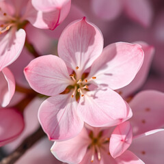 Obraz premium Close-up of Pink Bird Cherry flower petals revealing intricate details
