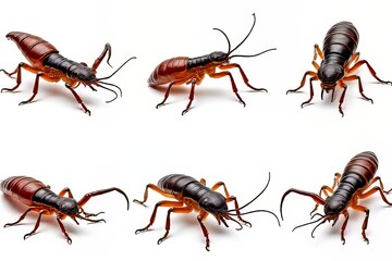 Six Different Perspectives of a Brown and Black Insect on a White Background