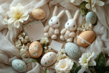 Obraz premium Easter Bunnies and Painted Eggs