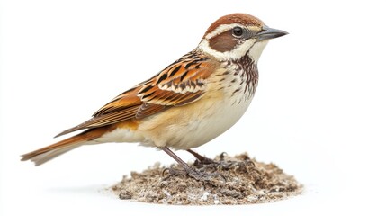 Fototapeta premium Bird perched atop a mound of dirt in a natural outdoor setting