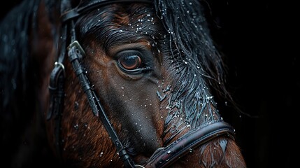close up wet horse