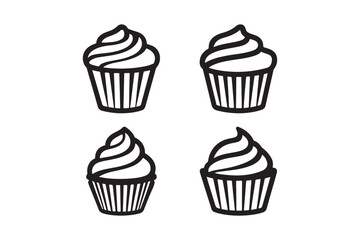 Cupcake Silhouette and Outline Clipart Set
