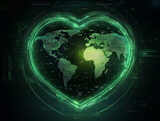 Obraz premium Global love, digital heart, earth map