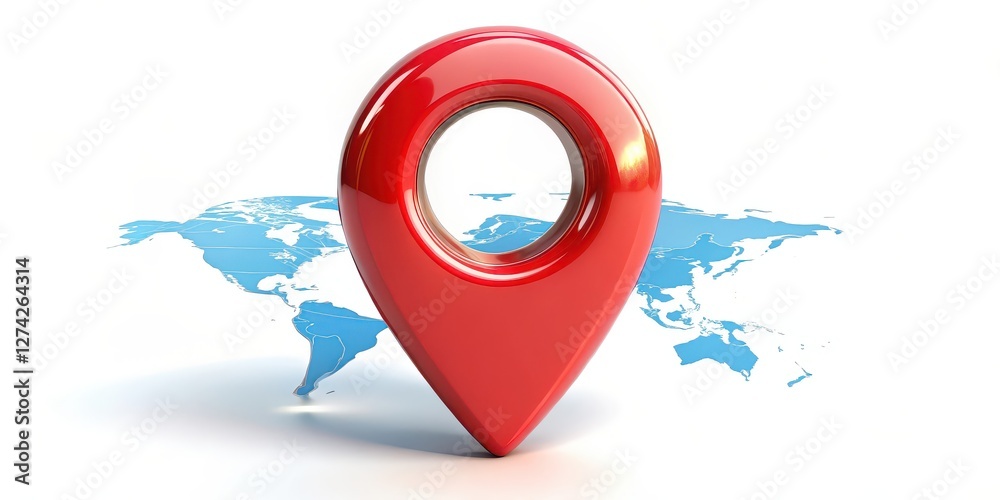 Fototapete Red Map Pointer on World Map