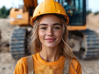 Construction worker smiling on job site outdoor environment portrait photography industrial setting