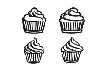 Cupcake Silhouette and Outline Clipart Set